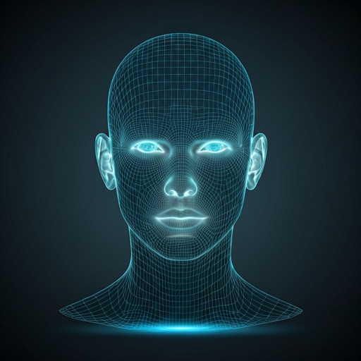 Wireframe holographic AI head scanning